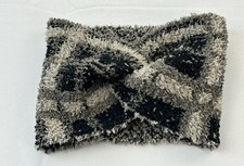 Tahari Plush Fuzzy Knit Headband Ear Warmer Gray Black One Size Stretch OSFM