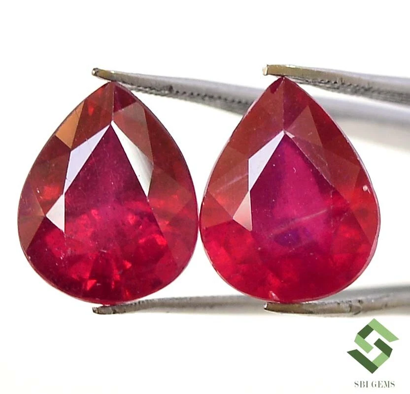 11x9 mm Natural Ruby Pear Pair 9.05 Cts Calibrated Loose Gemstones GF - Image 2 of 4