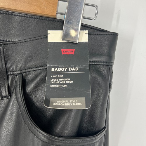 Levi's Faux Leather Mid Rise Straight Baggy Dad Pants Womens Size 30X30 Black - Picture 4 of 16