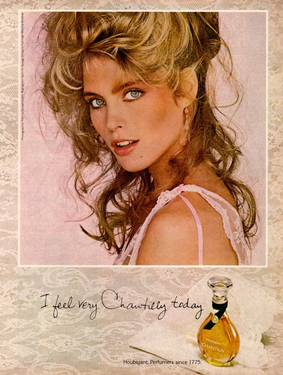 1981 vintage AD CHANTILLY Perfume by Houbigant 80s Top Model KIM