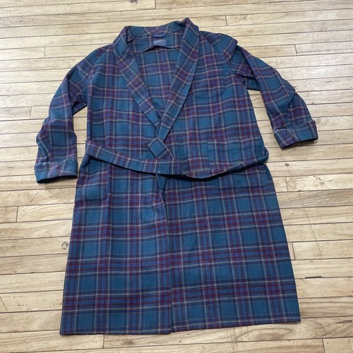 Vtg. Pendleton Virgin Wool Robe Belted Adult Made USA Green Purple Tartan Plaid - Picture 7 of 14
