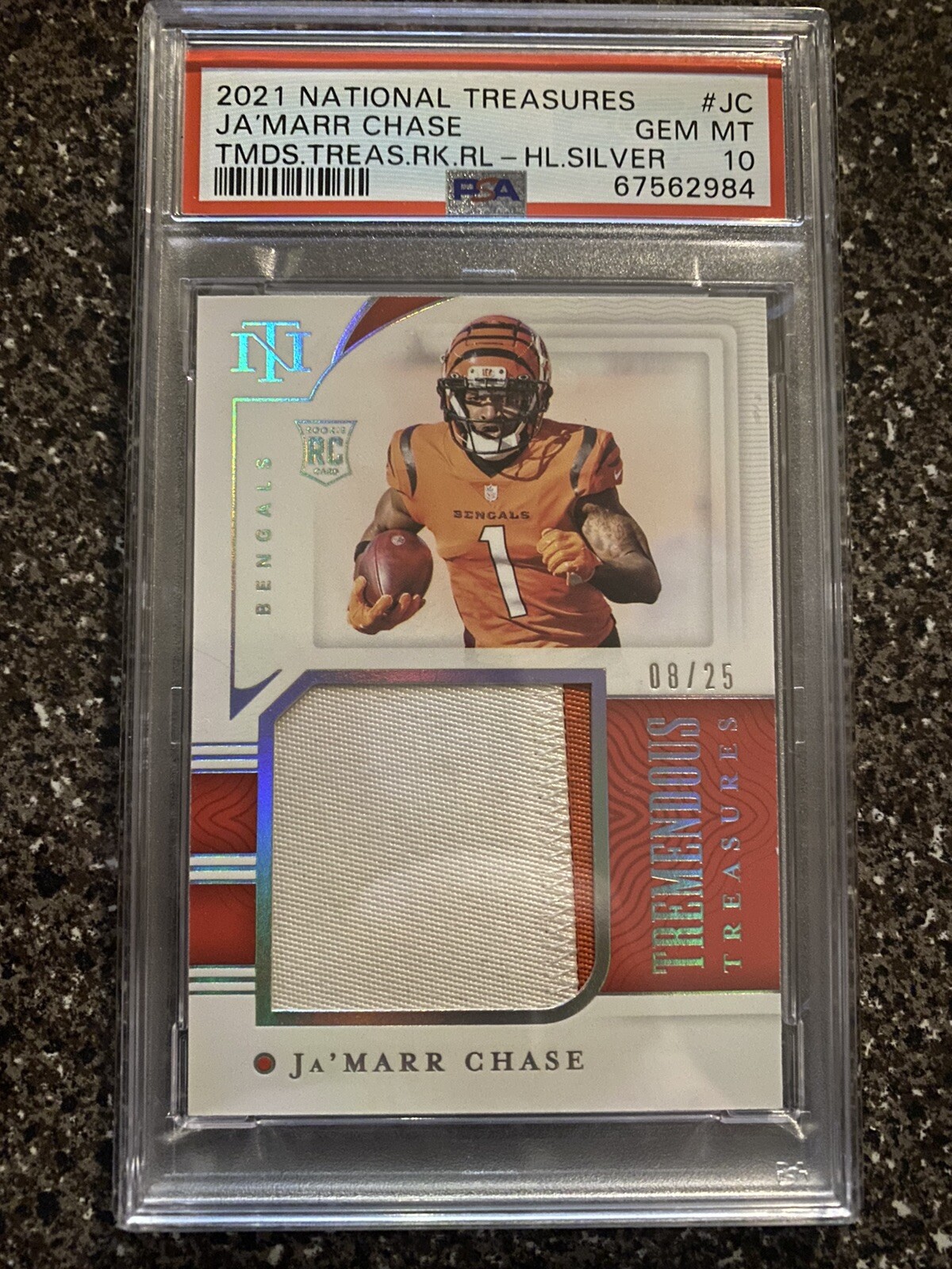 JaMarr Chase Panini National Treasures Tremendous Treasures Rookies Relics #JC Holo Silver