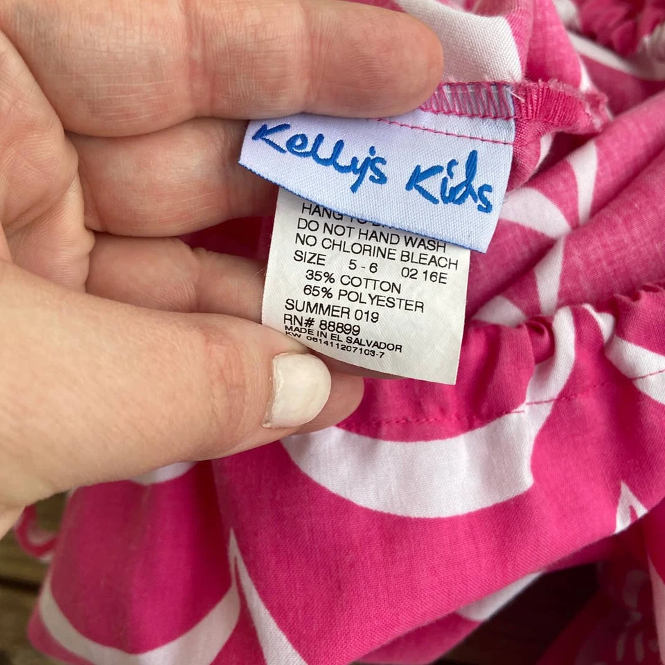 Maxi Vestido Kelly's Niños Rosa y Blanco Festoneado Lunares Corbata Hombro Talla 5-6 Foto 3 de 4