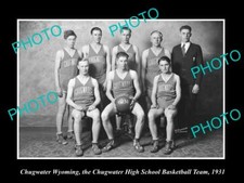 OLD POSTCARD SIZE PHOTO OF CHUGWATER WYOMING HIGH SCHOOL BASKETBALL TEAM 1931