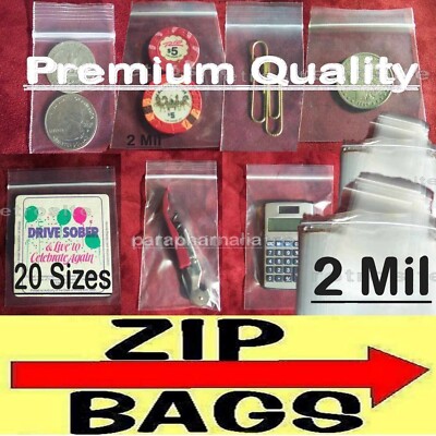 100Bags Clear Zipper Reclosable Zip Bag Plastic Tshirt Poly Jewelry Baggie Small