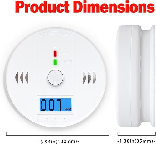 1Pack Carbon Monoxide Alarm 10 Year Life LED Display CO2 Sensor Battery Powered - Picture 6 of 9