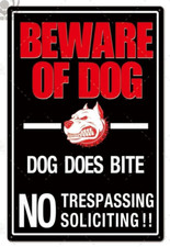 Beware Of Dog No Trespassing Soliciting Metal Tin Sign Plaque Caution Poster