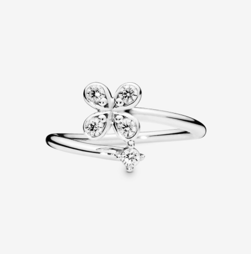 Genuine Pandora Silver Sparkling Four Petal Flower Ring (size 54