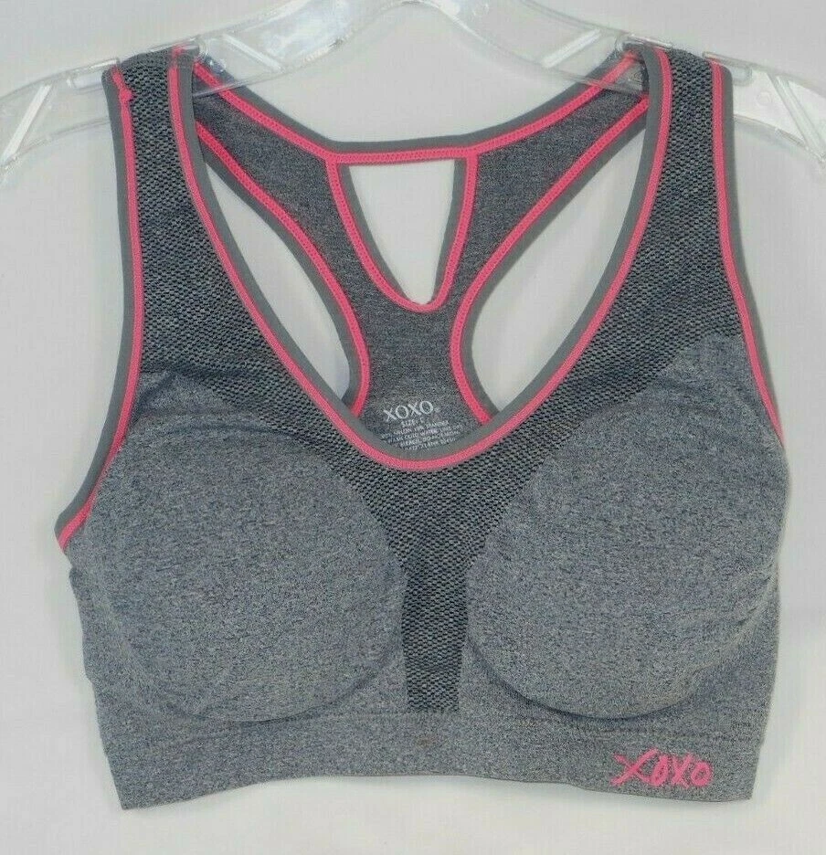 NEW XOXO hot pink trim on gray sports bra. Size L