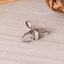 Genuine Raw Herkimer Diamond Gemstone Sterling Silver Charm Pendant Jewelry Gift