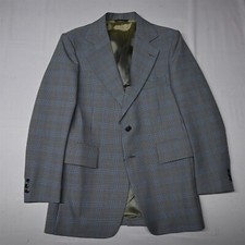 Vtg 70s Sears Mens Store 38R Blue Glenn Plaid Polyester Blazer Sport Coat Jacket