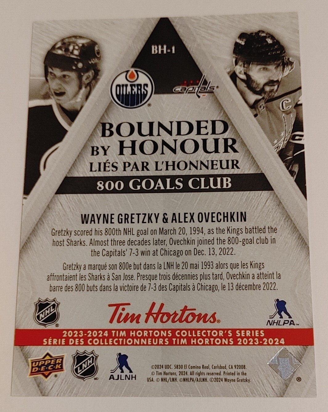 WAYNE GRETZKY OVECHKIN 2024 UPPER DECK DUOS TIM HORTONS BOUNDED BY