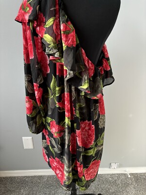 ee:some Red and Black Floral One Shoulder Dress NWT Large Wedding Guest Dress