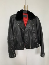 All Saints Leather Jacket Pataya Lux Biker With Fur Collar Size 8