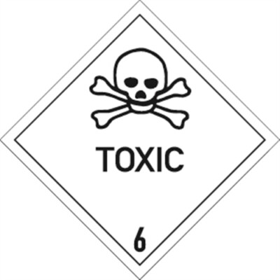 Gefahrzettel Klasse 6.1 Text TOXIC, Folie, 100x100 mm, 1000 Stück/Rolle