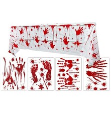 Halloween Decorations Bloody Handprint Footprint Scary Stickers & Tablecover