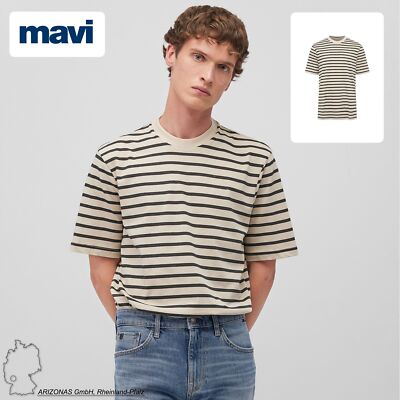 Mavi Herren Gestreiftes T-Shirt Halbarm Rundhals Casual Fit