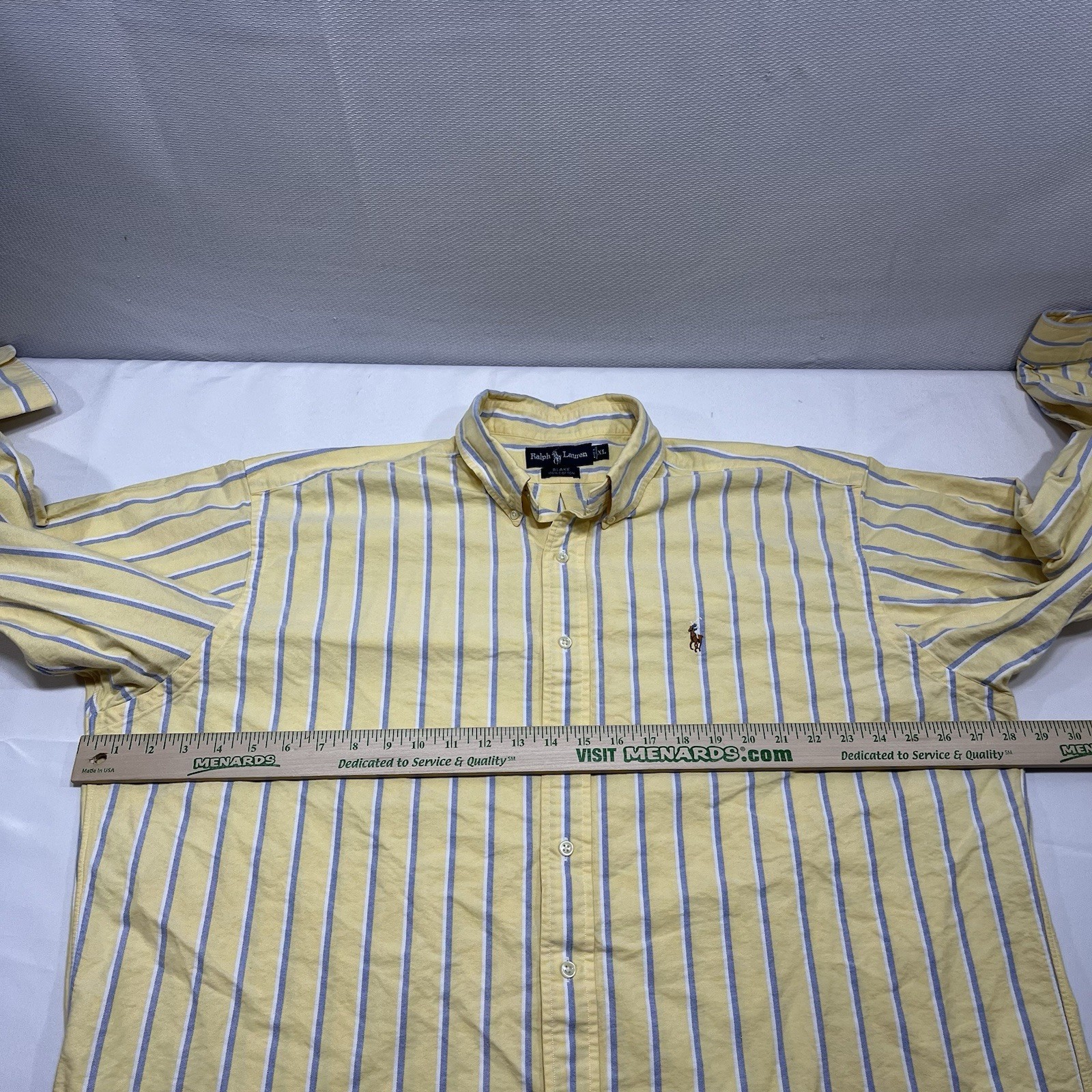 Vintage Ralph Lauren Blake Shirt Mens XL Yellow Blue Button Down Striped -Stains thumbnail 4
