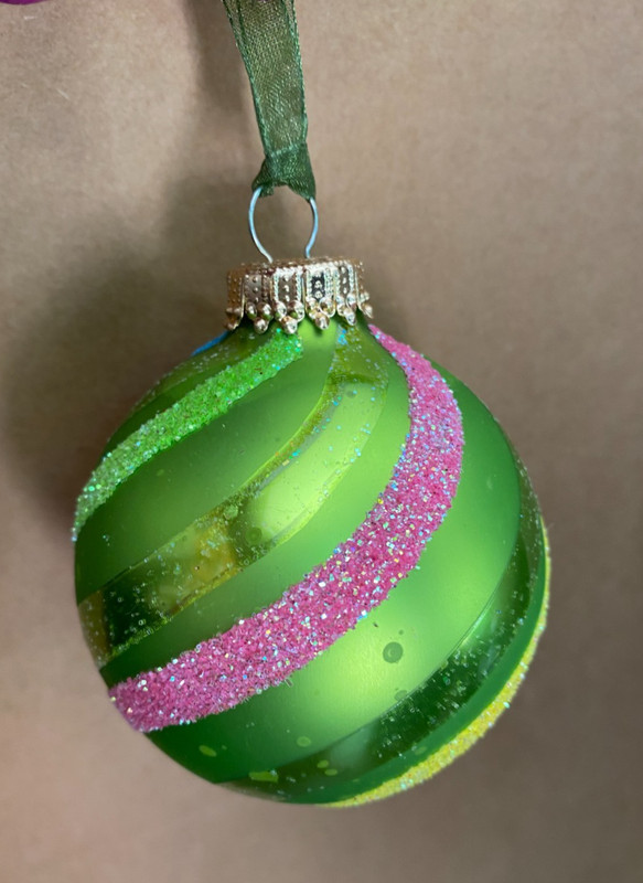 Krebs Bright Green Glitter Twist Christmas Ornament 2.5"