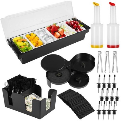 Bar Garnish Tray with Lid - 6-Grid Fruit Container, 3-Tier Bar Rimmers, 12 St...