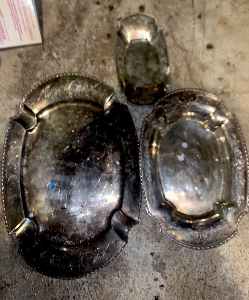 Antique 1914 Chippendale Electroplate Nickel Silver Etched Trays Set Of 3 - Image 2 of 4