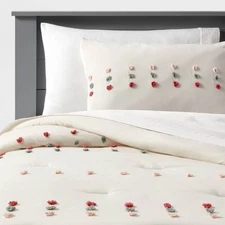Twin Pom Comforter Set Cream - Pillowfort