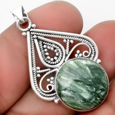 Natural Russian Seraphinite 925 Sterling Silver Pendant Jewelry P-1541