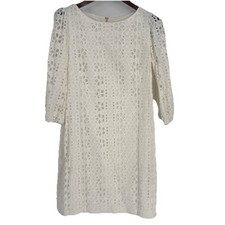 Eliza J Womens Eyelet Shift Dress 12 White Feminine Preppy Resort Graduation