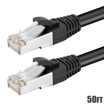 50FT Cat6 RJ45 Network LAN Ethernet U/FTP Shielded Patch Cable POE 550MHz Black
