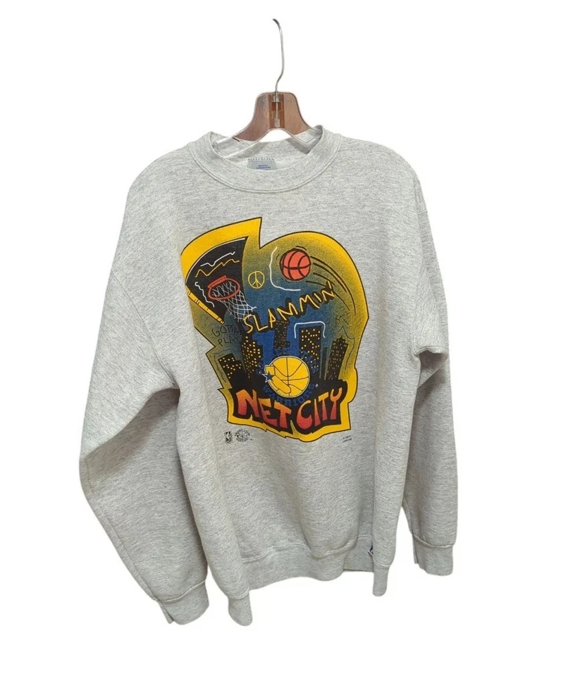 VTG 90's Golden State Warriors Gray Sweatshirt Slammin Net City LT NBA LOGO 7 - Image 2 of 4