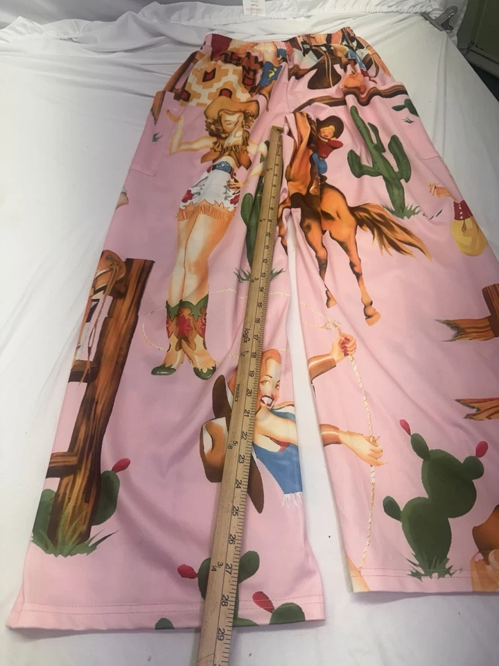 Mujer Pequeño Pijama Rosa Vaquera Vaquero Estampado Occidental Cintura Elástica Ropa de Salón Foto 3 de 4