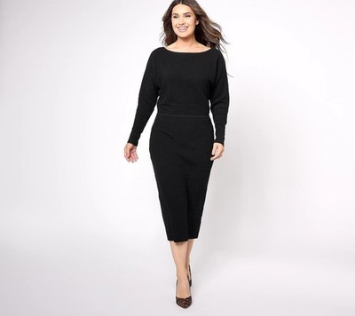 Studio Park Amy Stran Dolman Slve Sz L Petite (LP) Sweater Dress CAVIAR A620516