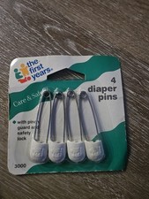 Vintage 1995 Set Of 4 First Years Baby Diaper Pins Pinch Guard Safety Lock White