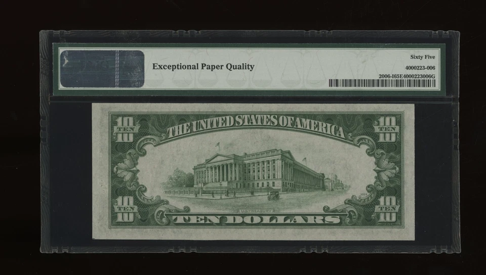 DBR 1934-A $10 FRN Minneapolis Gem Fr. 2006-I PMG 65 EPQ Serial I30709605A - Image 2 of 2