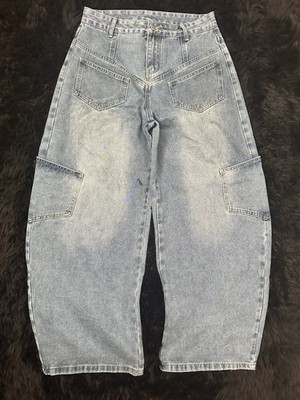 Vintage Blue Washed Baggy Barrel Jeans, Size 32x32 Distressed Fading