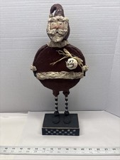 Whimsical Folk Art Santa Figurine-Rustic Dark Red Circular Body Thin Legs 17