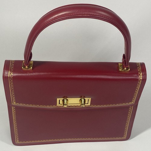 Vintage Rare Gold Gilding Ruby Red Handbag Scuola del Cuoio 50s Lamprom Italy 20 - Picture 4 of 23