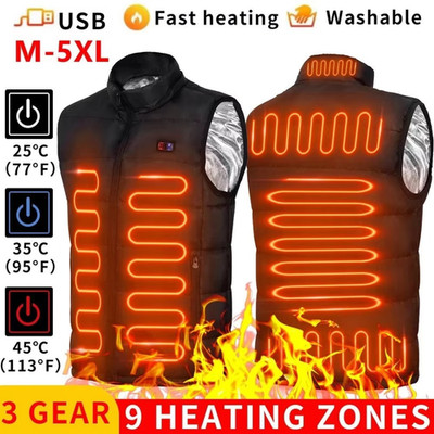 Herren USB elektrisch beheizte Weste Jacke 9 Zonen Aufwärmen Heizkissen Stoff Körperwärmer