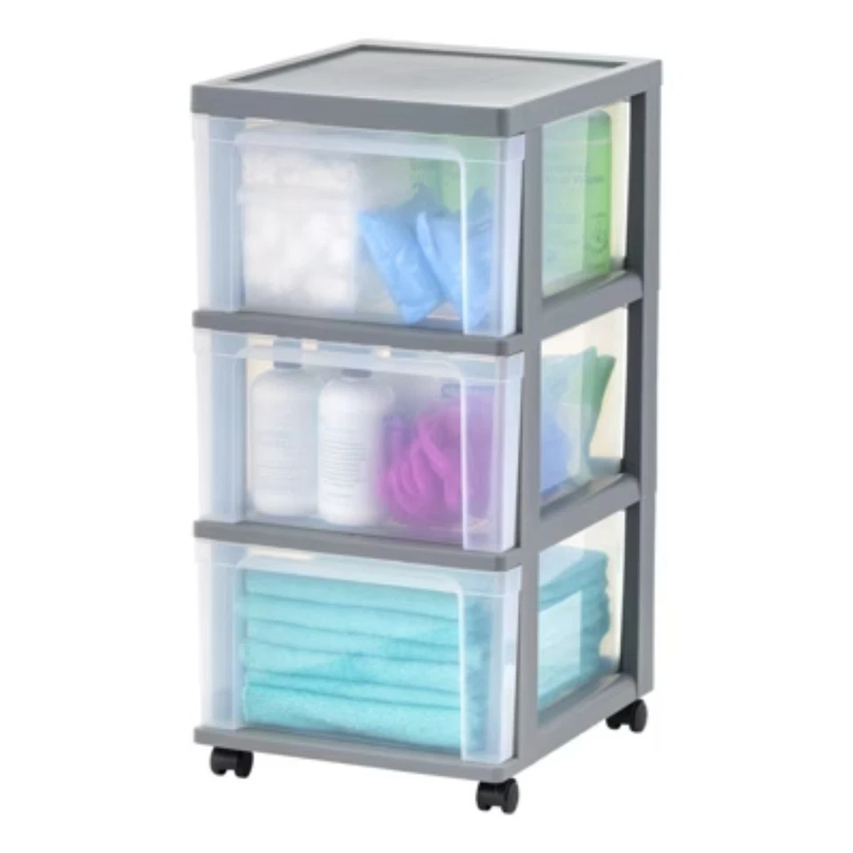 IRIS 3 Drawer Plastic Storage Drawer Cart Gray - Image 2 of 4