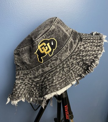 University of Colorado Buffaloes CU Buffs  Bucket Hat Black Denim Distressed