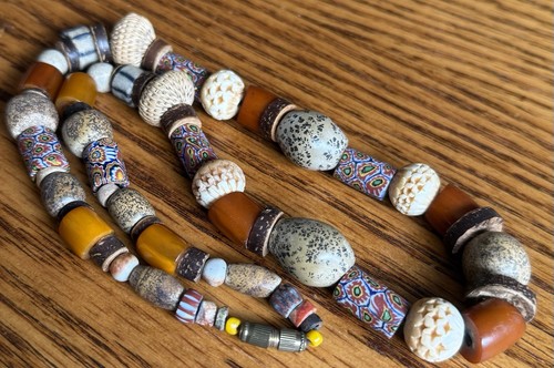 Vintage Venetian Millefiori Chevron African Trade Antique Bead Necklace