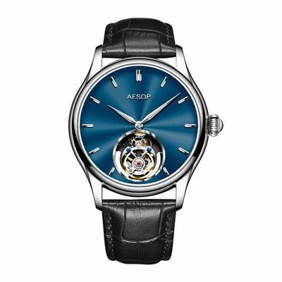 AESOP Men's Manual Mechanical Watch Luxury Open Heart Flying Tourbillon Sapphire