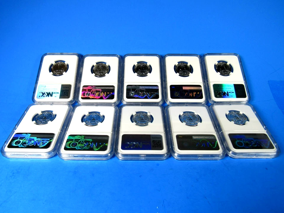 1955 to 1964 P,   10-Coin Set,  Washington Quarters   NGC  Pf 68  Beautiful Set - Image 3 of 4