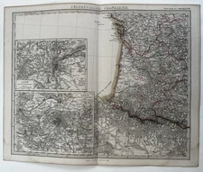 Southwest France Aragon 1861 Paris Lyon Stulpnagel engraved color Stieler map
