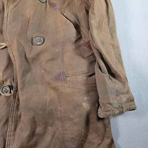 Vintage Barnstormer Coat Mens Small Brown Moleskin Shearling Lined Leather Trim image 6