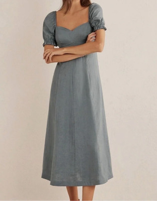 Boden Linen Sweetheart Midi Dress in Deep Sea Green/Blue, Women's US 14R, NWOT