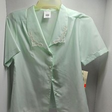 Vintage Light Green Blouse with Embroidered Collar