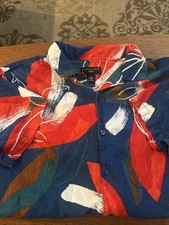 Men's Shaquille O'neal XLG Linen Blend Blue Hawaiian Floral Shirt Size 2XL NWT