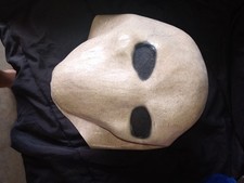 Beige Full Face Latex Halloween Costume Mask w/ Black Mesh Eyes, One Size
