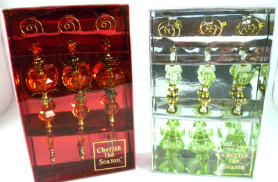 Lot 6 Ornament Cherish the Season Christmas Acrylic Jewel Dangle Drop Green Red